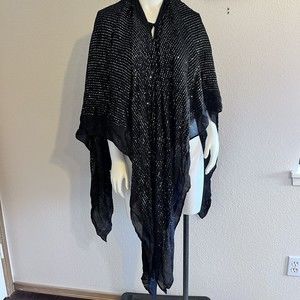 Marc New York Black Metallic Sweater Poncho/Shawl OS
